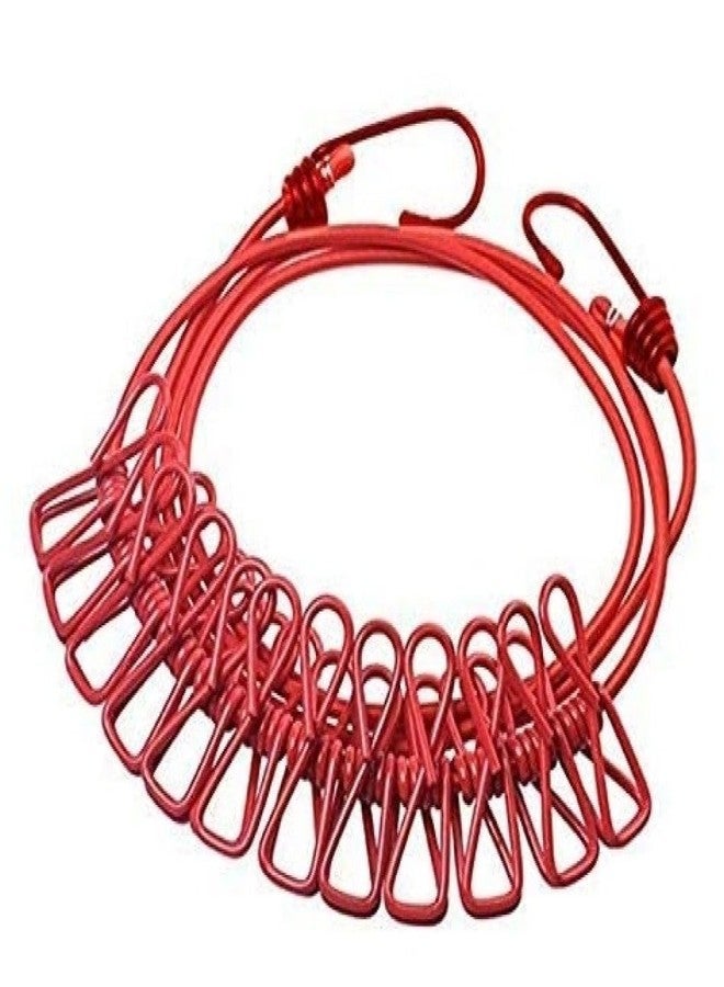 Samip Cloth Drying Rope with Hooks Clothesline Cloth Hanging Rope for Cloth Drying with 12 Clips Cloth Rope for Drying Clothes for Travel Home or Outdoor (Pack of 1) - Image 1